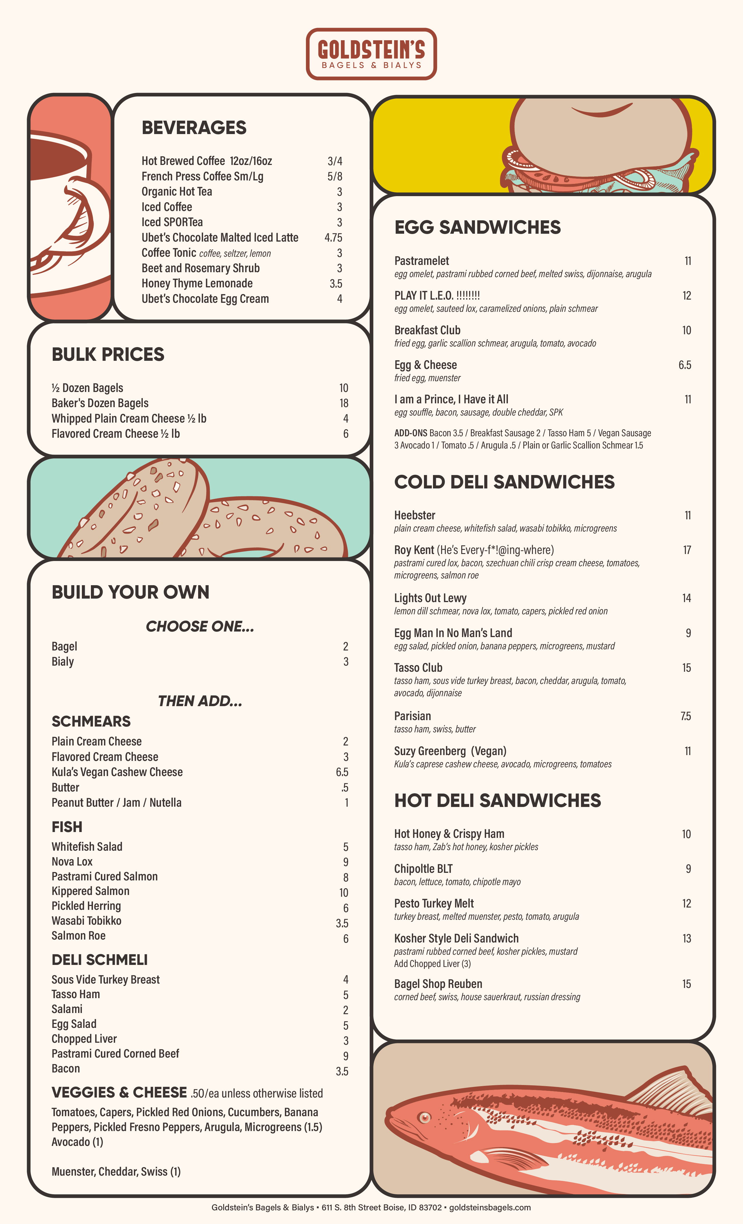 Menu Goldstein's Bagels & Bialys Shop in Boise, ID